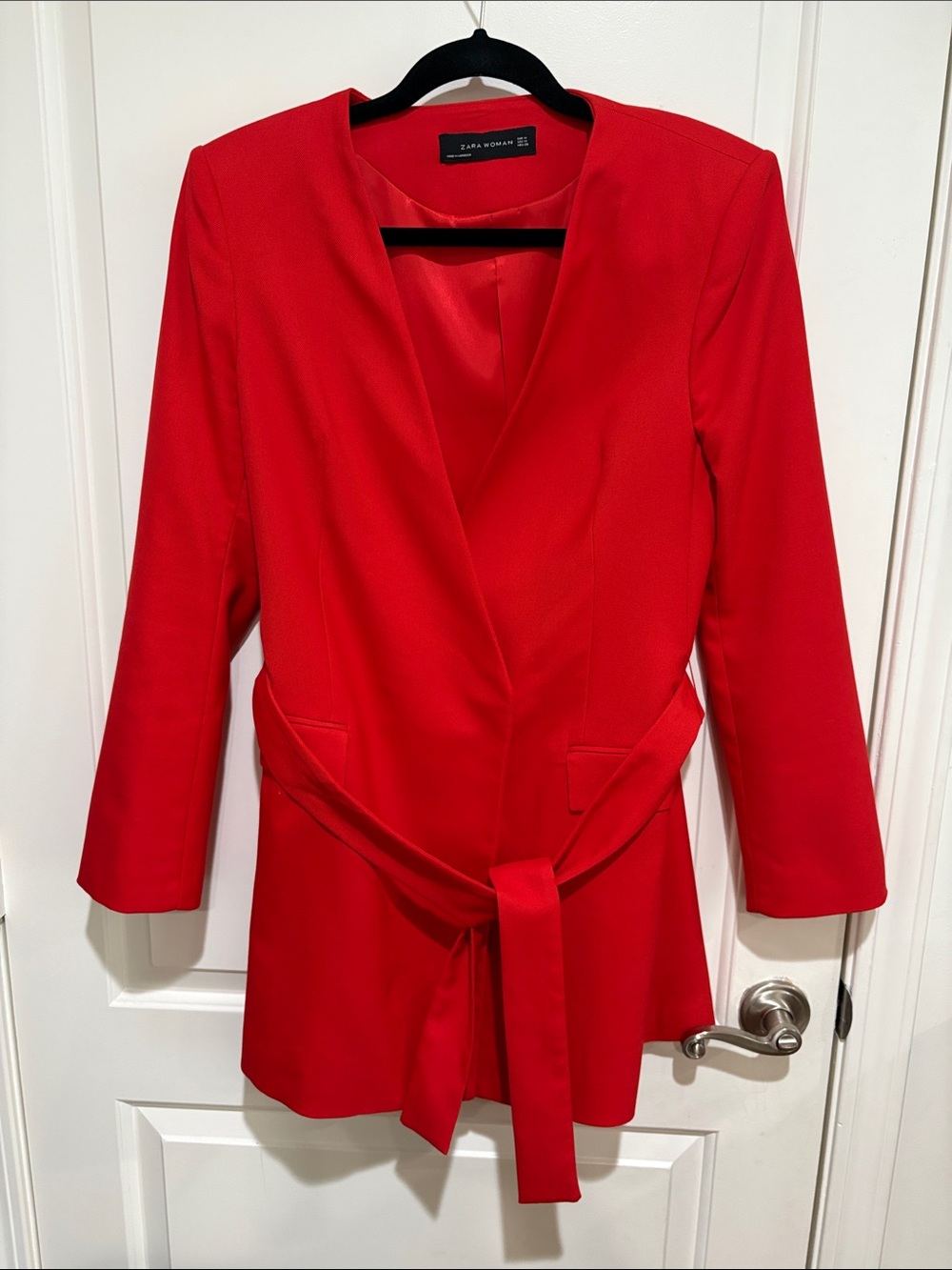 Zara Vibrant Red Belted Blazer